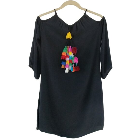 VASNA Cold Shoulder Shift Dress 3/4 Bell Sleeves, Black, Size M - Picture 1 of 9